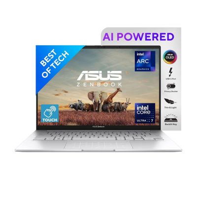 Asus Zenbook14 OLED UX3405MA-PZ751WS Laptop (OLED INTEL CORE ULTRA 7-155H / EVO / 16GB LPDDR5X / 1TB PCIe® 4.0 SSD / 14.0-inch / 2.8K (2880 x 1800) 16:10 OLED Touch / Foggy Silver / Backlit KB / Win 11 Home / MS Office)