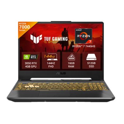 ASUS TUF Gaming A15 FA506NCG-HN200WS (R7-7445HS / RTX3050 4GB / 16GB DDR5 / 512G PCIEG4 / 15.6 FHD ANTI-GLARE NON-TOUCH,250NITS,NTSC:45%(144HZ),VIPS-NB(HN) / OFFICE HOME 2024 (IN)+M365 BASIC)